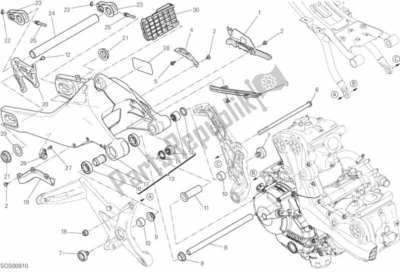 Alle onderdelen voor de Forcellone Posteriore van de Ducati Monster 821 Thailand 2017